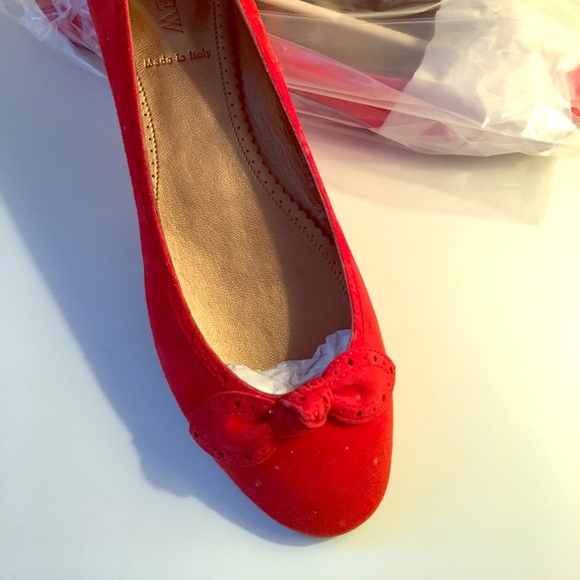 J. Crew Shoes - NEW J  CREW LUCIA SUEDE BOW FLATS RED SIZE 8.5